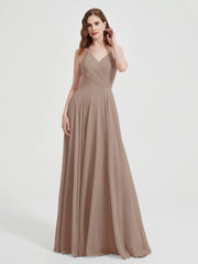 Col En V Dos Croisé Mousseline Robes De Demoiselle d'Honneur Taupe Grande Taille