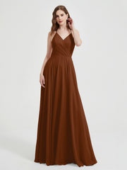 Col En V Dos Croisé Mousseline Robes De Demoiselle d'Honneur terracotta Grande Taille