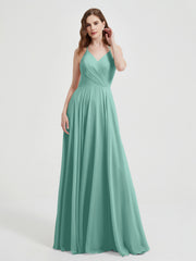 Col En V Dos Croisé Mousseline Robes De Demoiselle d'Honneur Turquoise