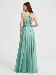 Col En V Dos Croisé Mousseline Robes De Demoiselle d'Honneur Turquoise Grande Taille