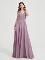 Col En V Dos Croisé Mousseline Robes De Demoiselle d'Honneur Vintage Mauve Grande Taille