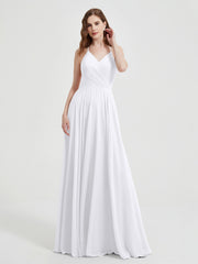 Col En V Dos Croisé Mousseline Robes De Demoiselle d'Honneur Blanc Grande Taille