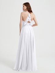 Col En V Dos Croisé Mousseline Robes De Demoiselle d'Honneur Blanc