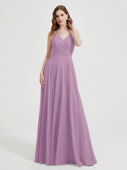 Col En V Dos Croisé Mousseline Robes De Demoiselle d'Honneur Glycine