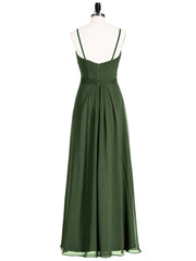 Bretelles Spaghetti Mousseline Robe avec Col en Cœur Olive Verte