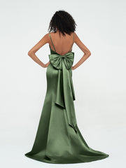 Bretelles Spaghetti Robes de Sirène en Satin Olive Verte