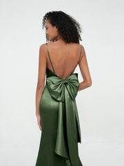 Bretelles Spaghetti Robes de Sirène en Satin Olive Verte