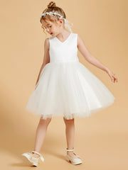 Charmantes Robes de Fille à Col en V avec Accents de Nœud Papillon