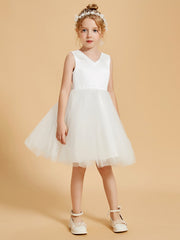 Charmantes Robes de Fille à Col en V avec Accents de Nœud Papillon