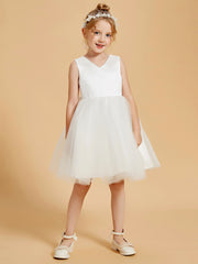 Charmantes Robes de Fille à Col en V avec Accents de Nœud Papillon