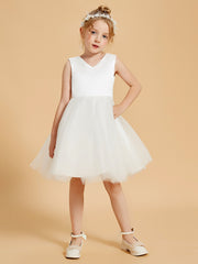 Charmantes Robes de Fille à Col en V avec Accents de Nœud Papillon
