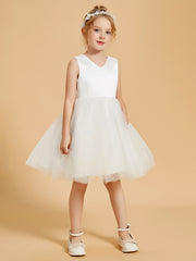 Charmantes Robes de Fille à Col en V avec Accents de Nœud Papillon