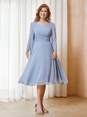 Robe de A-ligne en Mousseline à Manches Longues avec Veste Bleu Poudré