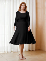Robe de A-ligne en Mousseline à Manches Longues avec Veste Noir