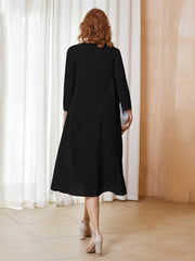 Robe de A-ligne en Mousseline à Manches Longues avec Veste Noir