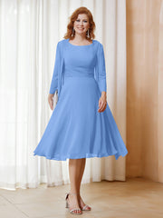 Robe de A-ligne en Mousseline à Manches Longues avec Veste Bleu Grande Taille