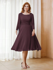 Robe de A-ligne en Mousseline à Manches Longues avec Veste Cabernet