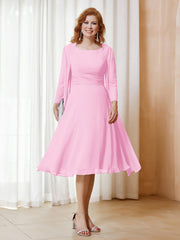 Robe de A-ligne en Mousseline à Manches Longues avec Veste Rose Bonbon Grande Taille