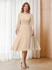 Robe de A-ligne en Mousseline à Manches Longues avec Veste Champagne