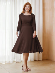 Robe de A-ligne en Mousseline à Manches Longues avec Veste Chocolat