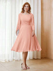 Robe de A-ligne en Mousseline à Manches Longues avec Veste Corail Grande Taille