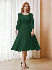 Robe de A-ligne en Mousseline à Manches Longues avec Veste Vert Foncé
