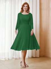 Robe de A-ligne en Mousseline à Manches Longues avec Veste Emeraude Grande Taille