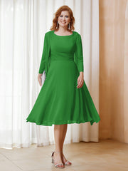 Robe de A-ligne en Mousseline à Manches Longues avec Veste Vert