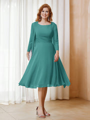 Robe de A-ligne en Mousseline à Manches Longues avec Veste Jade Grande Taille