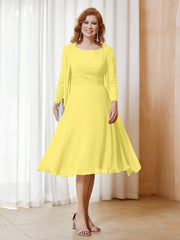 Robe de A-ligne en Mousseline à Manches Longues avec Veste Citron Grande Taille