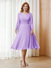 Robe de A-ligne en Mousseline à Manches Longues avec Veste Lilas Grande Taille