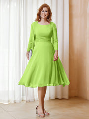 Robe de A-ligne en Mousseline à Manches Longues avec Veste Vert Citron