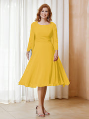 Robe de A-ligne en Mousseline à Manches Longues avec Veste Souci