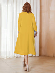Robe de A-ligne en Mousseline à Manches Longues avec Veste Souci Grande Taille