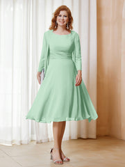 Robe de A-ligne en Mousseline à Manches Longues avec Veste Vert Menthe Grande Taille