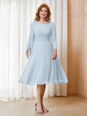 Robe de A-ligne en Mousseline à Manches Longues avec Veste Brume Grande Taille