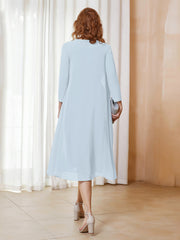 Robe de A-ligne en Mousseline à Manches Longues avec Veste Brume Grande Taille