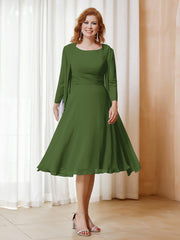 Robe de A-ligne en Mousseline à Manches Longues avec Veste Mousse Grande Taille
