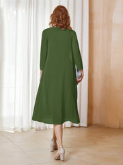 Robe de A-ligne en Mousseline à Manches Longues avec Veste Mousse