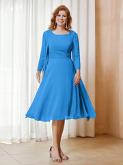 Robe de A-ligne en Mousseline à Manches Longues avec Veste Bleu Océan