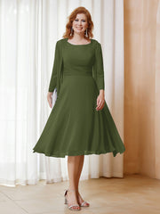 Robe de A-ligne en Mousseline à Manches Longues avec Veste Olive Verte