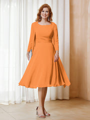 Robe de A-ligne en Mousseline à Manches Longues avec Veste Orange Grande Taille