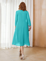 Robe de A-ligne en Mousseline à Manches Longues avec Veste Piscine