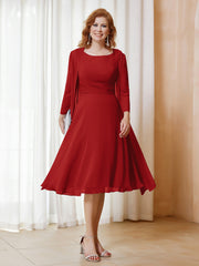 Robe de A-ligne en Mousseline à Manches Longues avec Veste Rouge Grande Taille