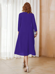 Robe de A-ligne en Mousseline à Manches Longues avec Veste Régence Grande Taille