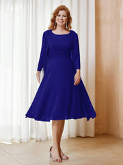 Robe de A-ligne en Mousseline à Manches Longues avec Veste Bleu Royale