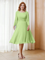 Robe de A-ligne en Mousseline à Manches Longues avec Veste Sauge