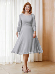 Robe de A-ligne en Mousseline à Manches Longues avec Veste Argent Grande Taille