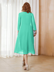 Robe de A-ligne en Mousseline à Manches Longues avec Veste Spa Grande Taille