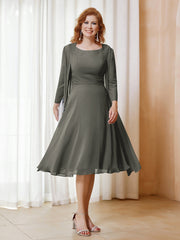 Robe de A-ligne en Mousseline à Manches Longues avec Veste Gris Acier